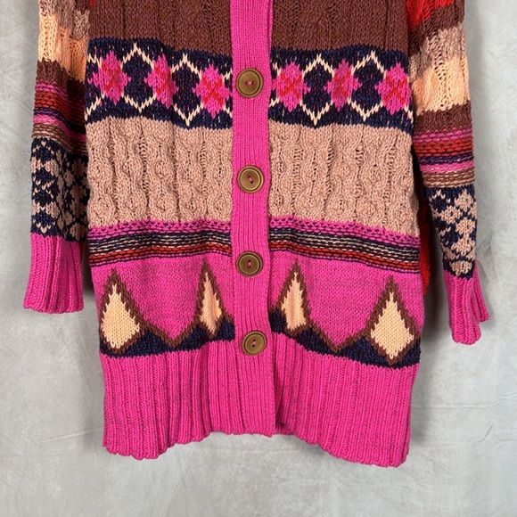 Free People Argyle Smile Cardigan Women XS Oversized Cozy Cable Knit Argyle Soft - Picture 4 of 13